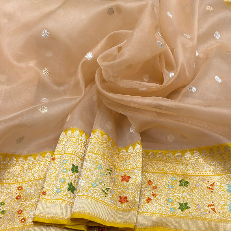 Pure Kora handwoven Banarasi saree