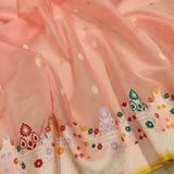 Peach colour Pure Kora Silk Handwoven Banarasi Saree