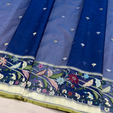 Peacock colour pure kora jamdani handwoven Banarasi saree