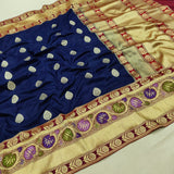 Nevi Blue colour Pure Katan Silk Handwoven Banarasi Saree