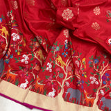 Red colour pure katan silk Handwoven banarasi paithani saree