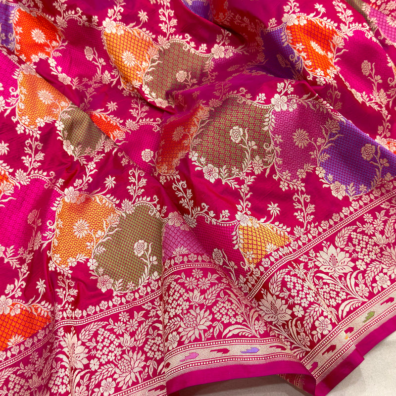 Rani pink colour pure katan silk handwoven banarasi rangkat saree