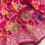 Rani pink colour pure katan silk handwoven banarasi rangkat saree