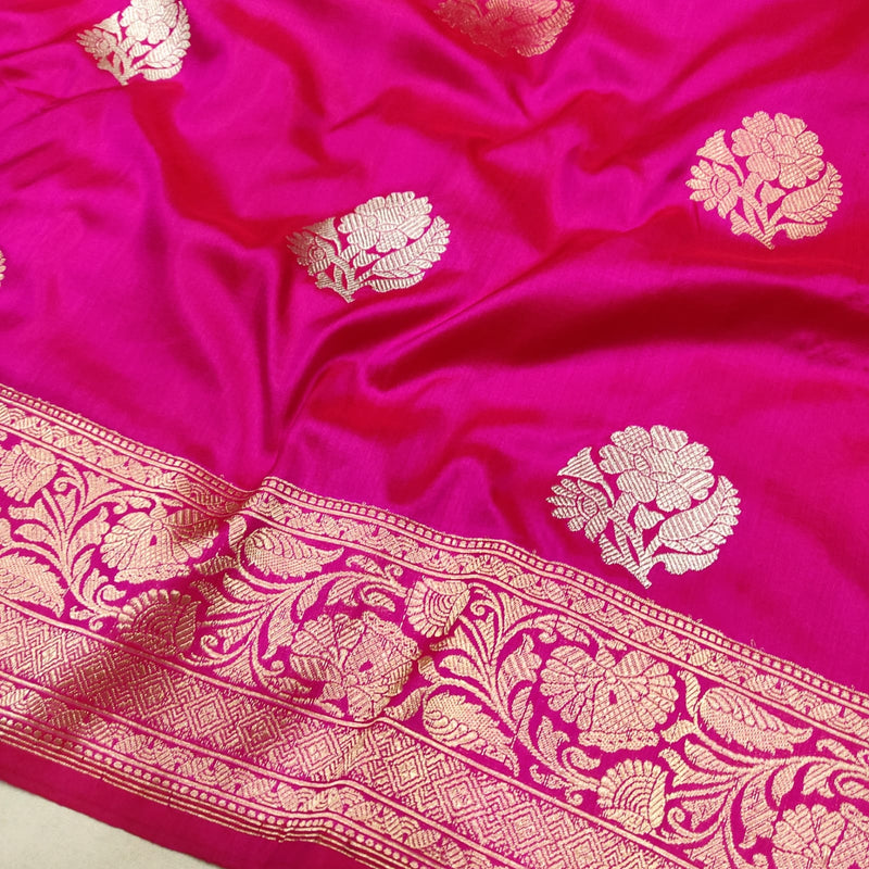 Pink colour Colour Pure Katan Silk Handwoven Banarasi Saree