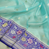 Sky blue colour Pure Kora  Handwoven Banarasi Saree