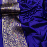 Royal blue Colour Katan Silk Handwoven Banarasi Saree
