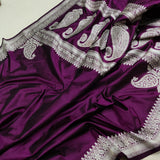 Wine colour pure katan silk Handwoven banarasi saree