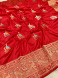 Red colour pure Katan Silk Handwoven Banarasi Saree