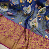 Blue Color Pure Kora Silk Handwoven Banarasi Saree