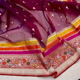 Wine colour pure Kora handwoven banarasi saree