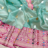 Light green colour pure kora Handwoven Banarasi saree