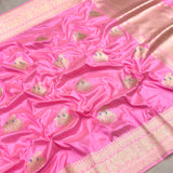 Pink colour pure katan silk handwoven banarasi saree