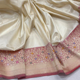 Off white colour pure katan silk handwoven banarasi saree