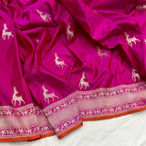 Rani pink colour pure katan silk Handwoven banarasi saree