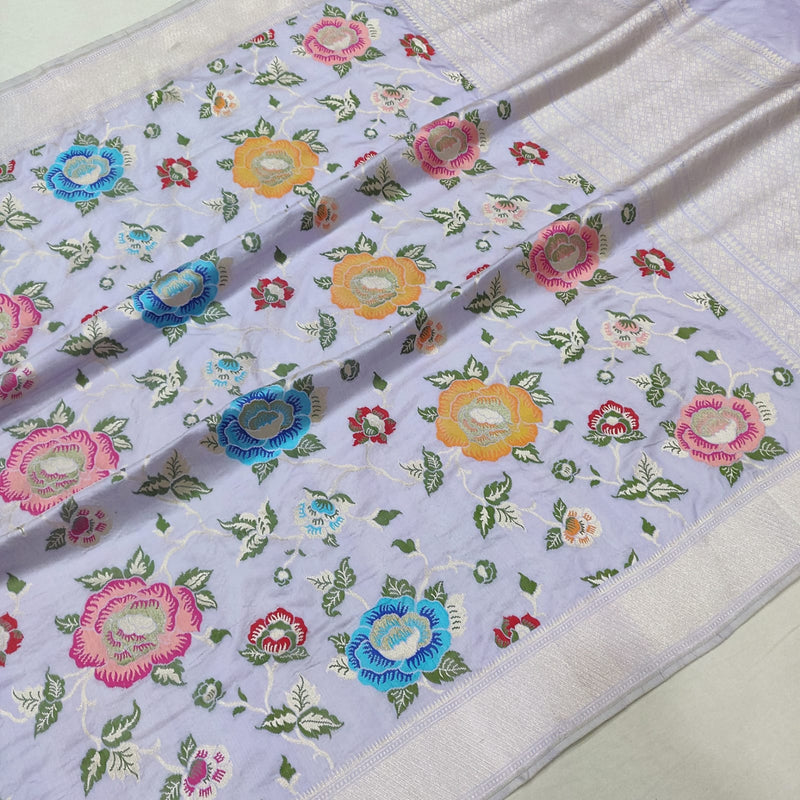 Levender Colour Pure Katan Silk Handwoven Banarasi Saree
