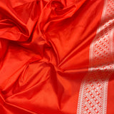 Orange colour pure katan silk Handwoven banarasi saree