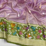 Lavender colour pure tissue handwoven banarasi saree