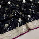 Black colour pure katan silk handwoven banarasi saree
