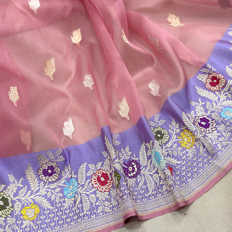 Light pink colour pure Kora handwoven Banarasi saree