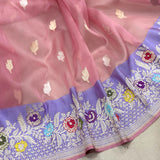 Light pink colour pure Kora handwoven Banarasi saree