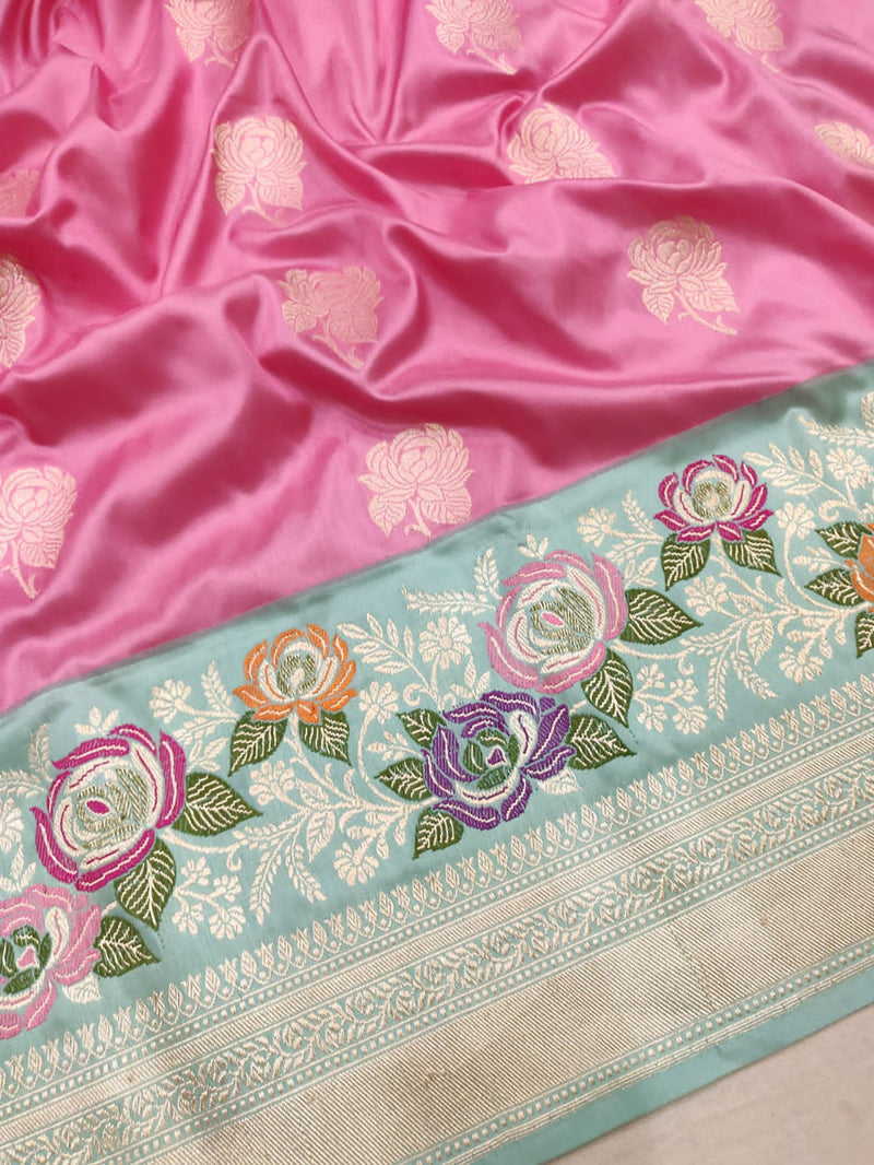 Pink colour pure Katan Silk Handwoven Banarasi Saree