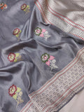 Grey Colour Pure Tissue Silk Handwoven Banarasi Saree