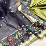 Purple colour pure kora jamdani Handwoven banarasi saree