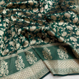Bottle green colour pure katan silk handwoven banarasi saree