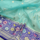 Sky blue colour Pure Kora  Handwoven Banarasi Saree