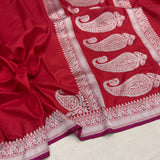 Red colour pure katan silk Handwoven banarasi saree
