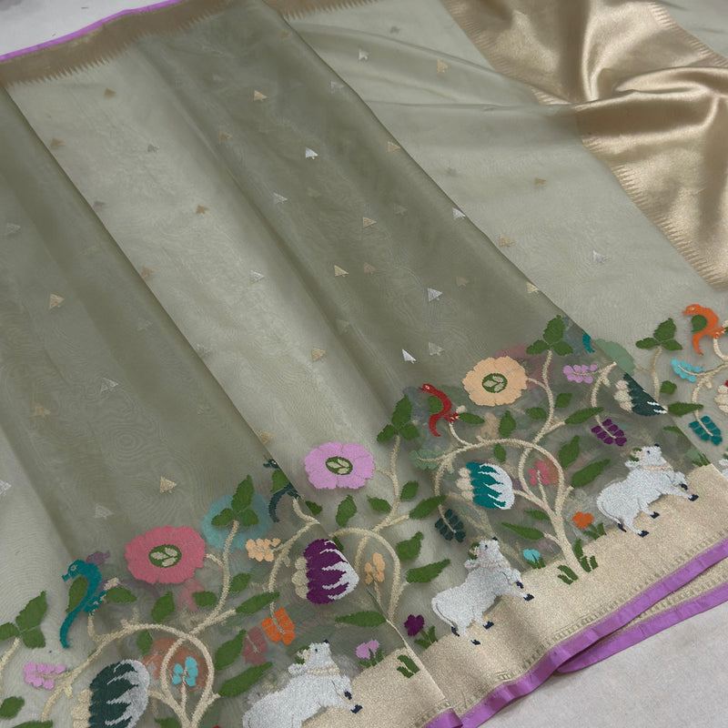 Pure kora Handwoven Banarasi saree