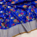 Royal blue colour pure katan silk handwoven banarasi saree