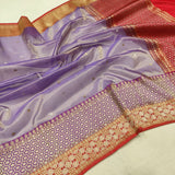 Lavender colour pure tissue handwoven banarasi saree