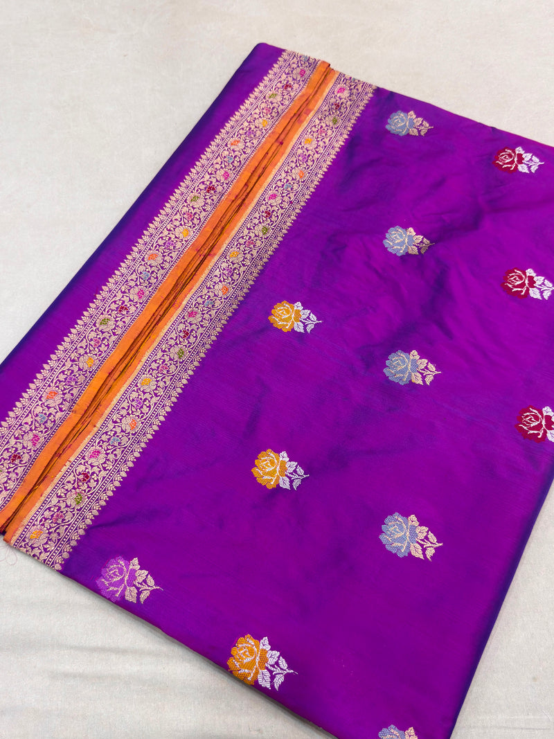 Dual shade pure katan silk Handwoven banarasi saree