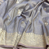 Grey colour pure silk by tissue Handwoven Banarasi saree