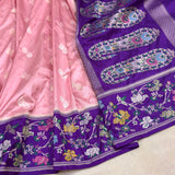 Light pink colour pure katan silk Handwoven banarasi saree