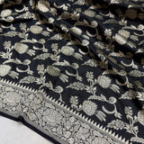 Black colour pure katan silk Handwoven banarasi saree