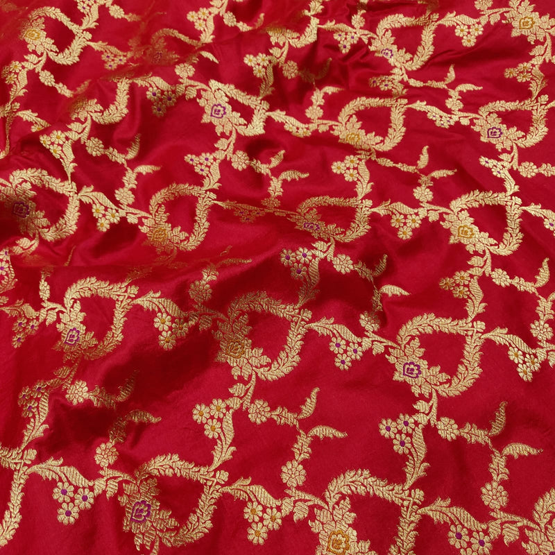 Red colour Pure Banarasi katan silk Fabric