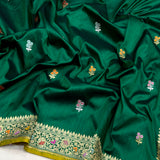 Dark green colour pure katan silk handwoven banarasi saree