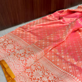Dual shade pure katan silk Handwoven banarasi Tanchoi saree