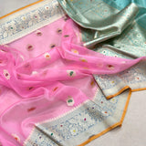 Baby pink colour pure kora Handwoven Banarasi saree