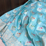 Sky Blue colour pure katan silk Handwoven banarasi saree
