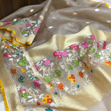 Grey colour pure Kora jamdani handwoven banarasi saree