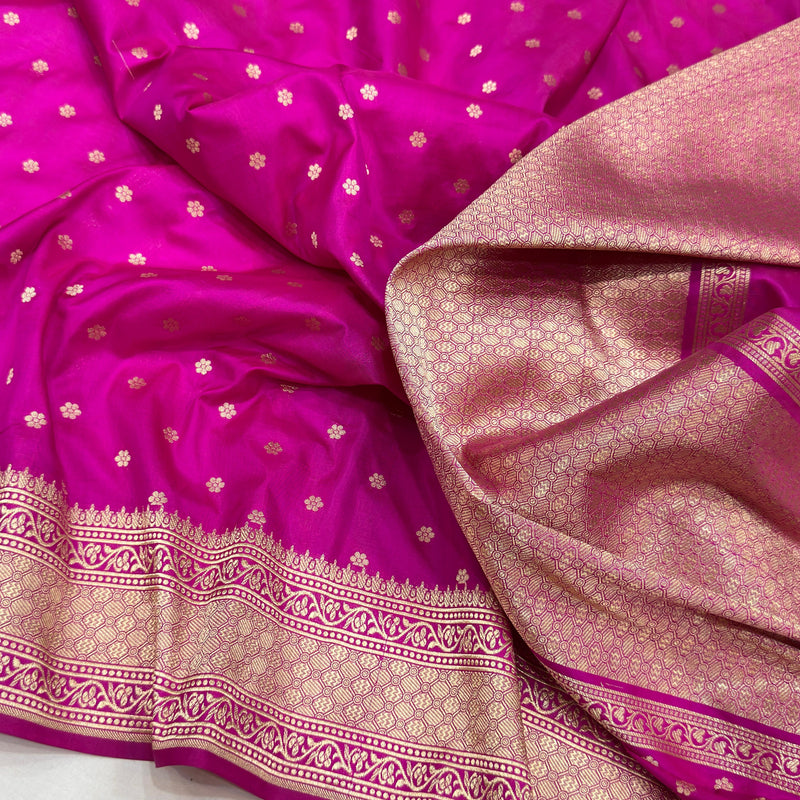 Pink colour pure katan silk Handwoven banarasi saree