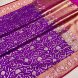 Purple colour pure katan silk Handwoven banarasi saree