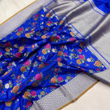 Royal blue colour pure katan silk handwoven banarasi saree