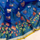 Dual sade pure kora jamdani Handwoven Banarasi saree