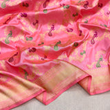Baby pink colour pure katan silk Handwoven banarasi jungla saree
