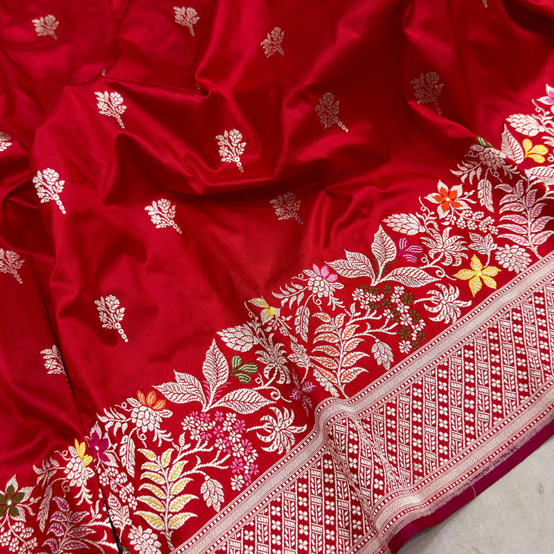 Red colour pure katan silk handwoven banarasi saree