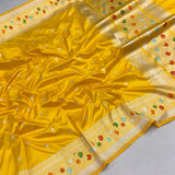 Yellow colour pure Katan silk handwoven banarasi saree